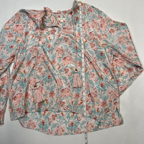Roller Rabbit Blouse Womens Large Floral V Neck Top Pink Blue Spring Boho Chic - Picture 5 of 11